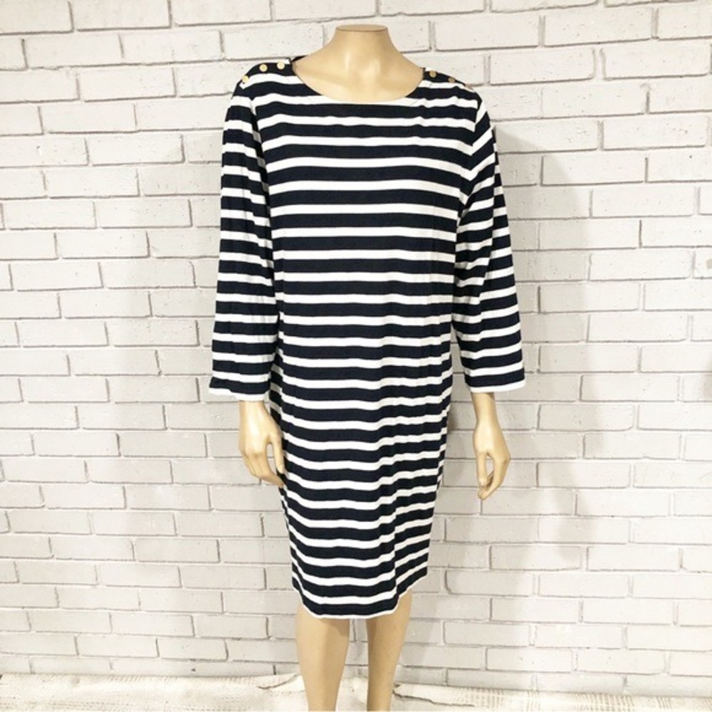 J.Crew Shoulder Button Shift Dress Striped Mariner Cloth Nautical Preppy XL